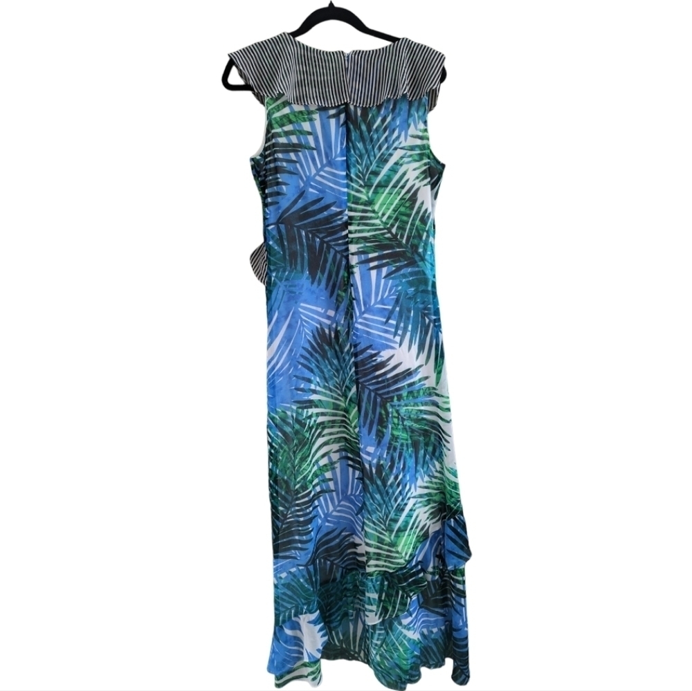 Calvin Klein Chiffon Tropical Palm Ruffle Maxi Dress Size 6 EUC - Picture 3 of 8